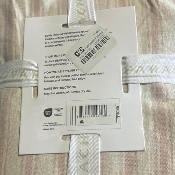 Parachute Relaxed F/Q Pecan and Parchment LINEN Stripe Duvet Cover Set - Picture 1 of 9